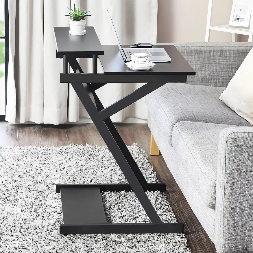 Compact Modern Z-Shaped Computer Desk with Monitor Shelf