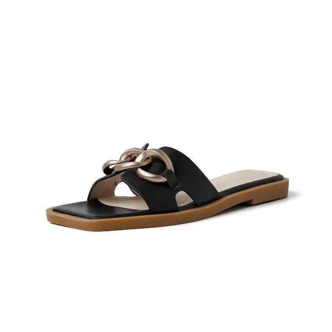 Summer Square Toe Leather Slippers