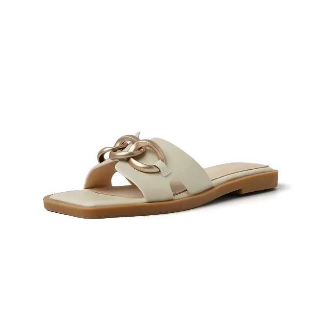Summer Square Toe Leather Slippers
